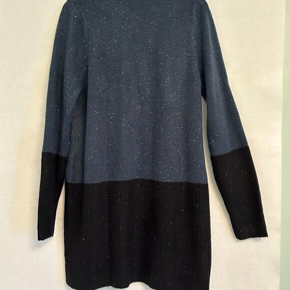 Love Ellie Long Open Cardigan Blue Black Confetti Two Pockets NWOT Size Large - Picture 2 of 11